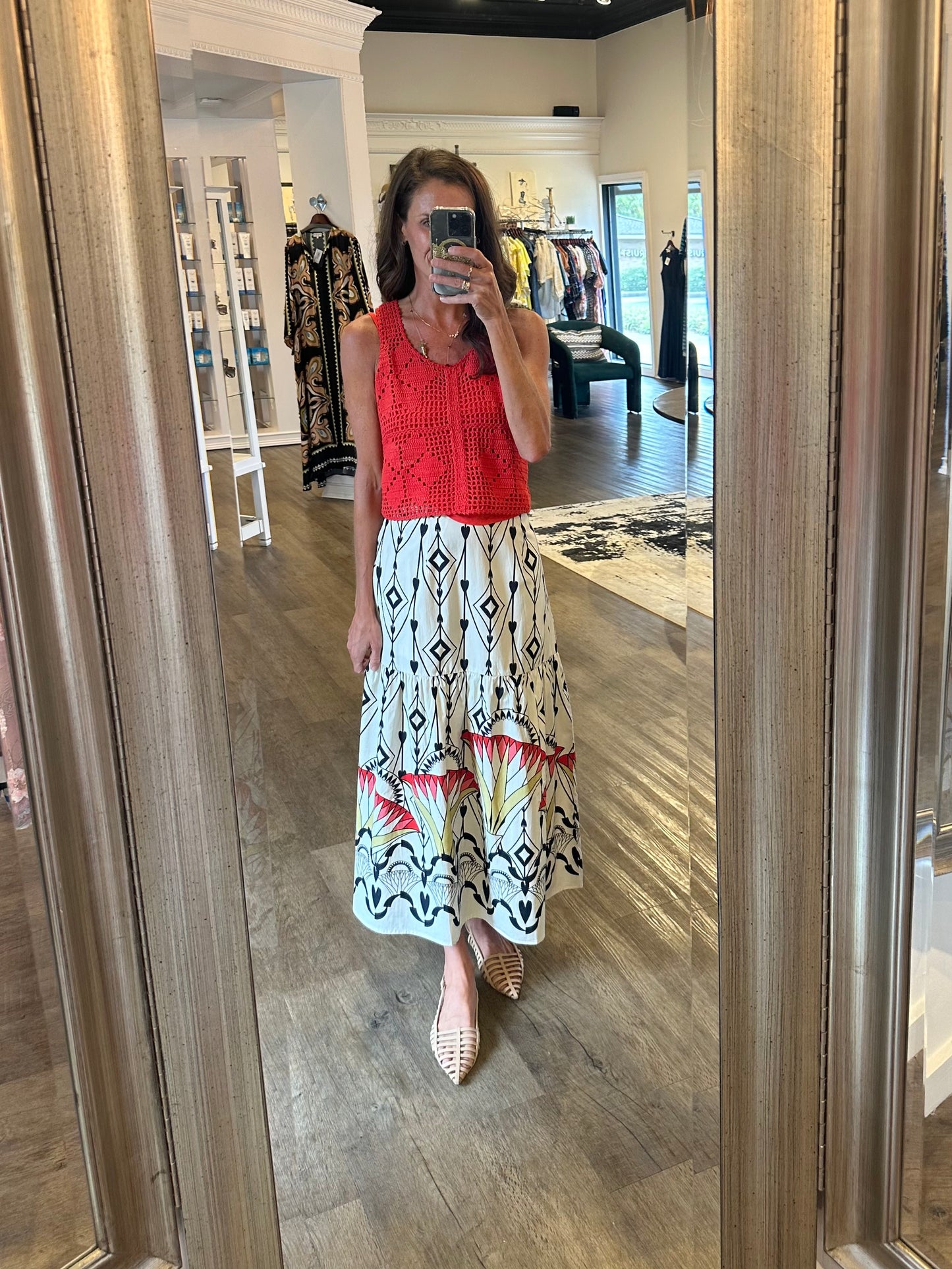 Ada Printed Maxi Skirt in arrow motifs by Maude Vivante