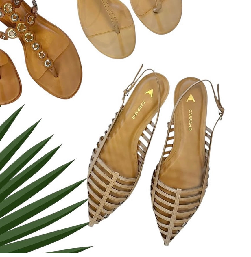 Kara Caged Slingback Flat in cru by Carrano