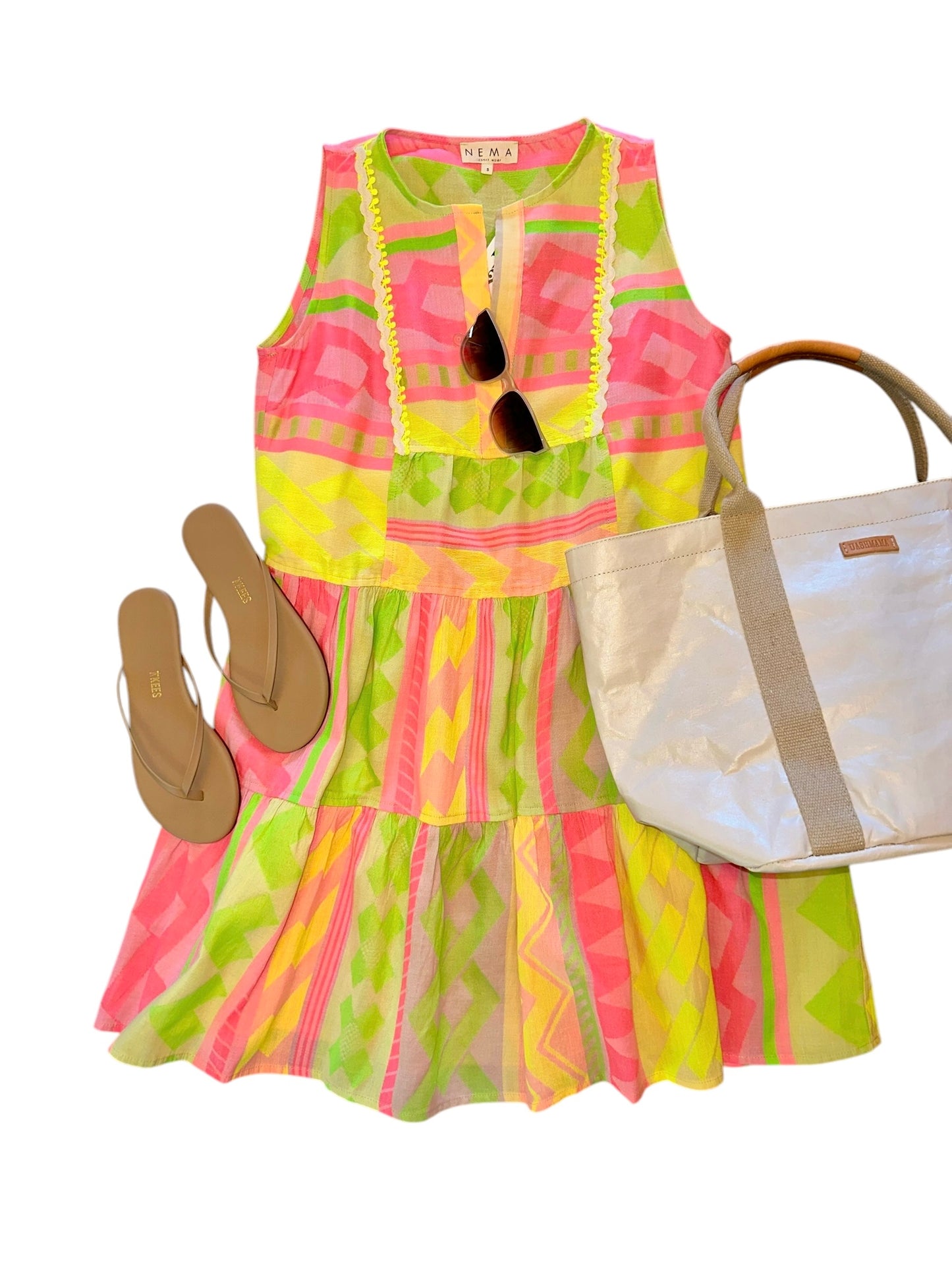 Colorful Tiered Short Print Dress in neon by Nema