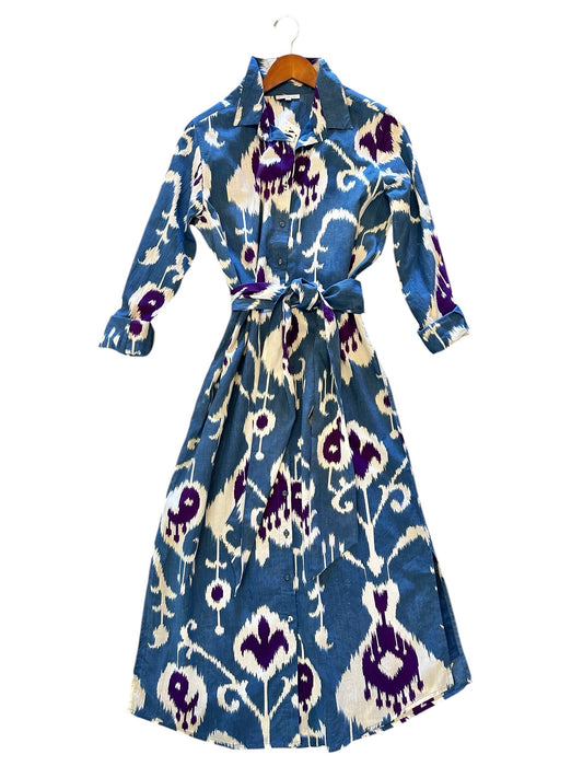Russell Ikat Dress in indigo desert by Fitzroy & Willa