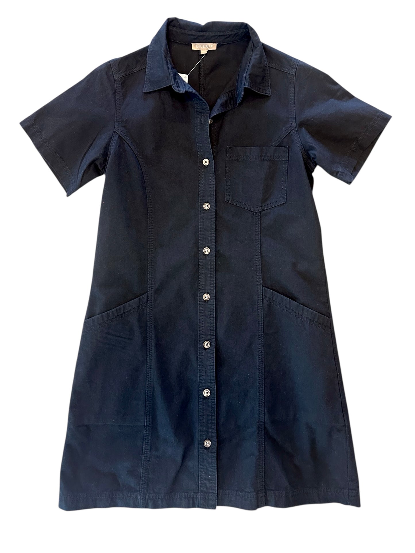 Twill Paneled Shirt Dress in black by Lilla P