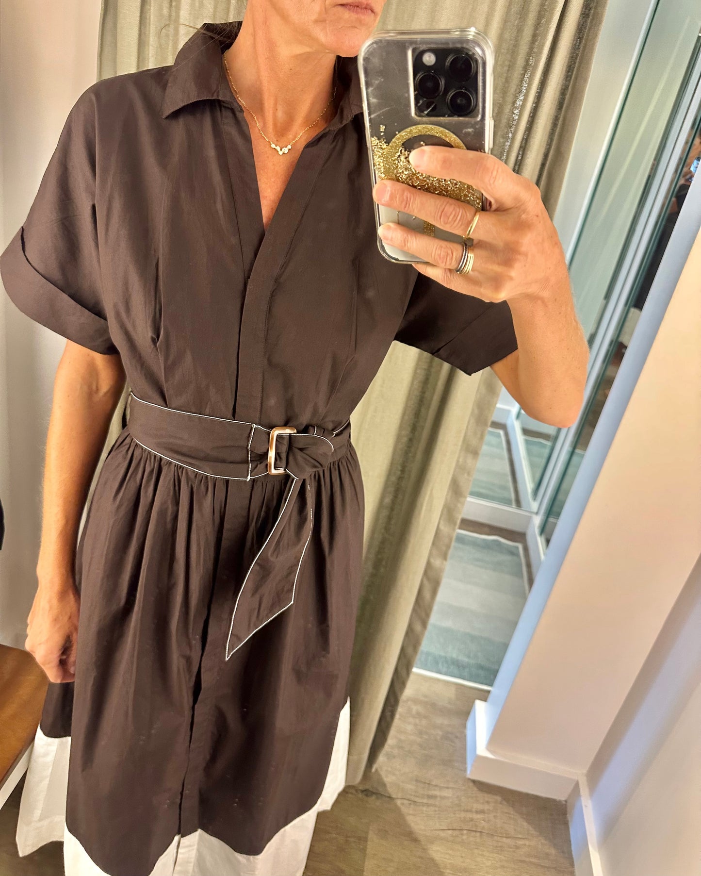 Collared Maxi Shirt Dress in espresso colorblock by Lilla P