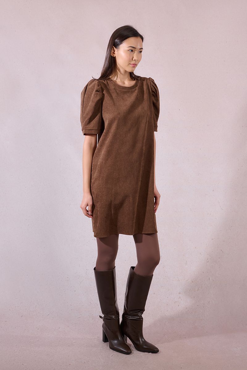 Short Sleeve Corduroy Dress in chocolate by Molly Bracken