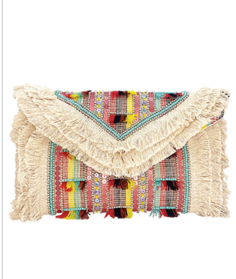 Multi Fringe Color Block Clutch in ivory/multi