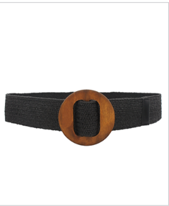 Wooden Circle Buckle Belt in black