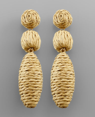 Raffia Ball & Oval Drop Earrings in light brown