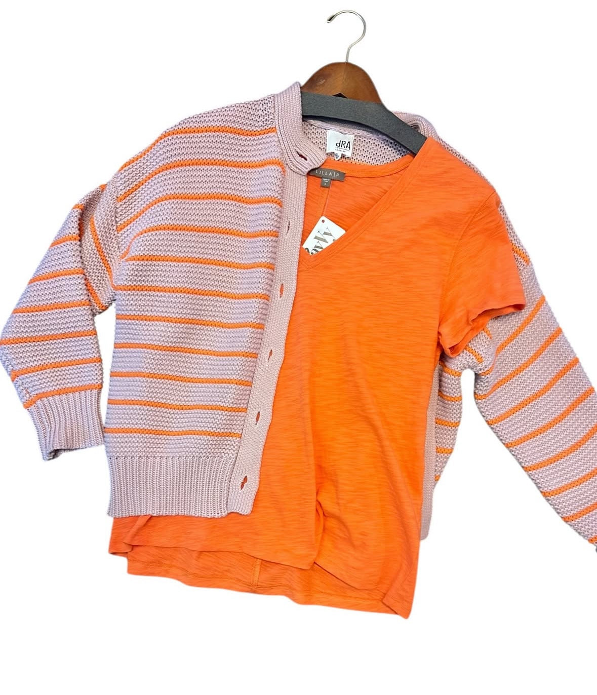Short Sleeve Back Seam V-Neck in tangerine by Lilla P