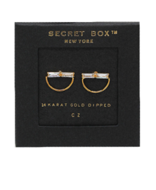 Half Circle Baguette CZ Studs in gold by Secretbox