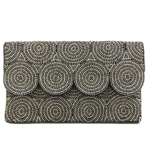 Circle Beaded Clutch in hematite