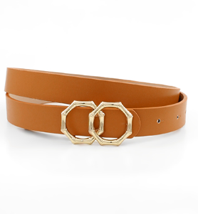 Double Octagon Buckle Belt in camel