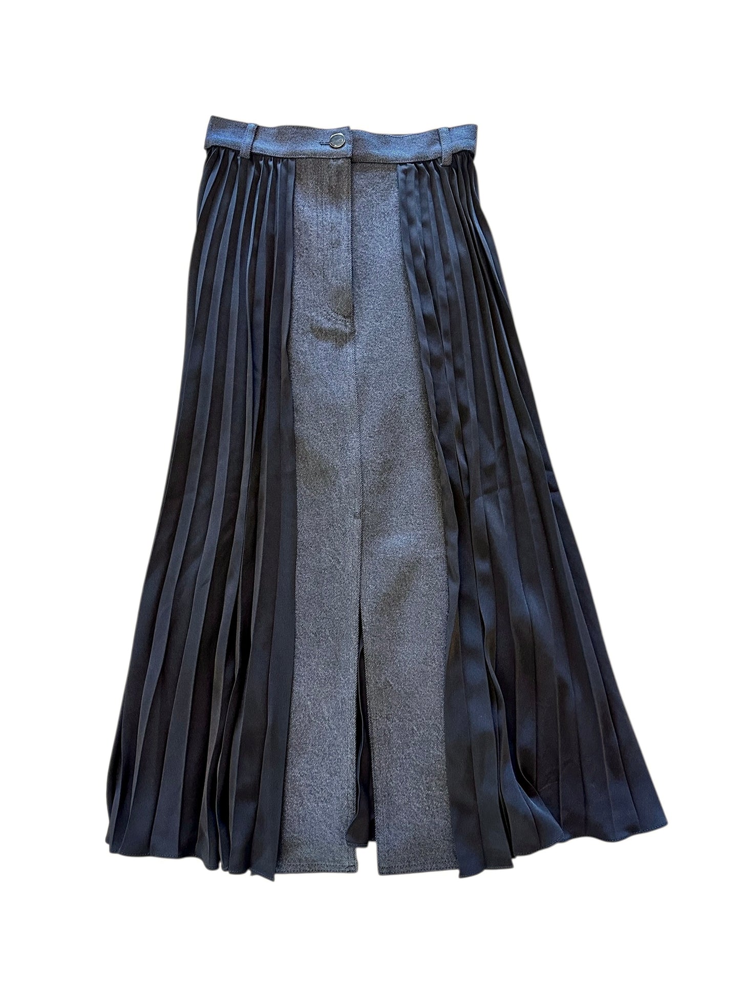 Florence Mixed Material Denim Skirt in black by Exquise
