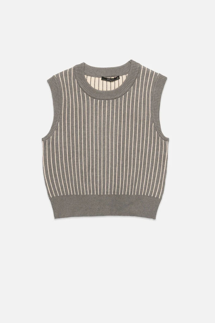 Bruce Stripe Vest in grey melange/ecru by Deluc