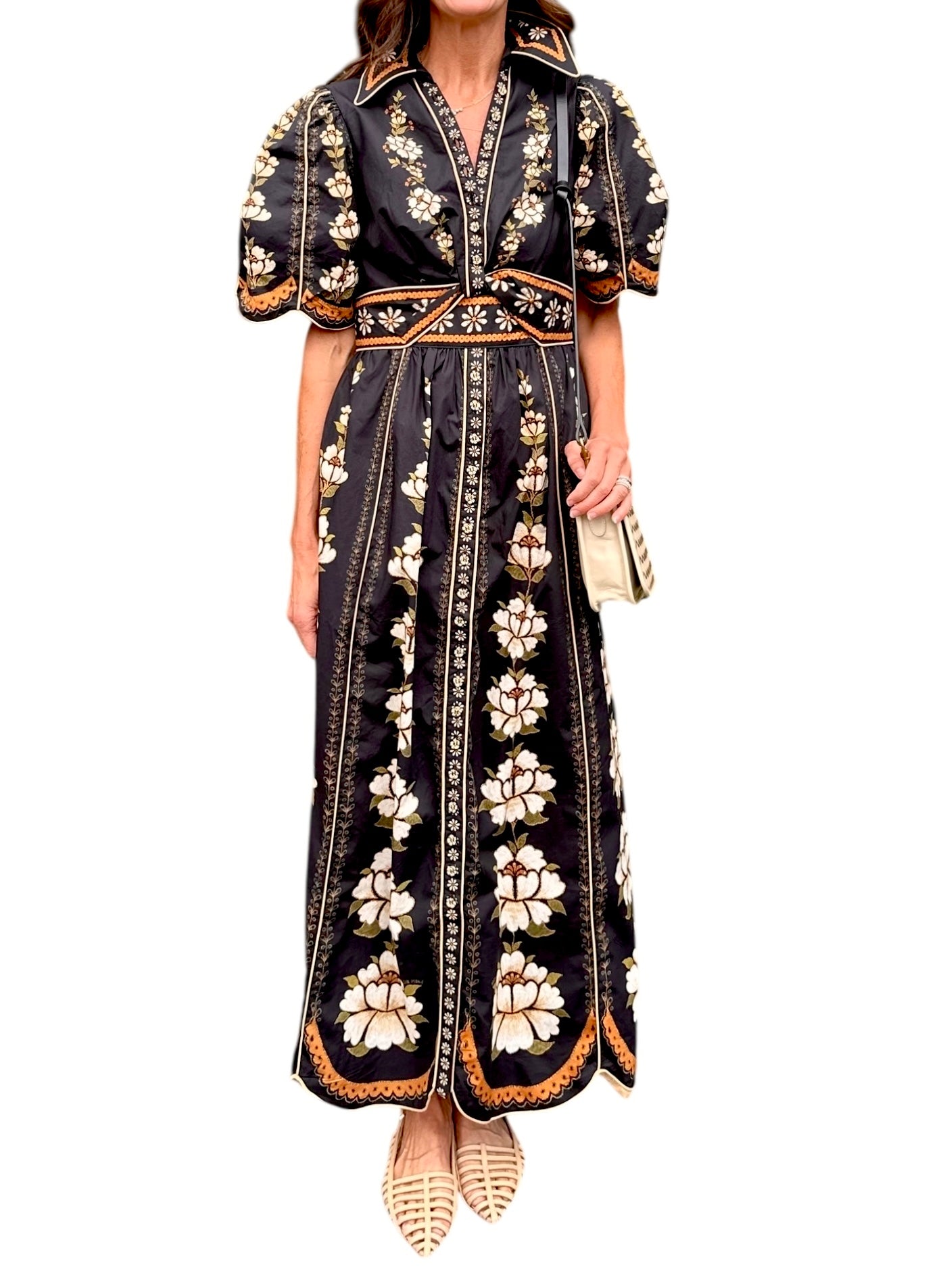 Embroidered Flowers Midi Dress in black by Farm Rio