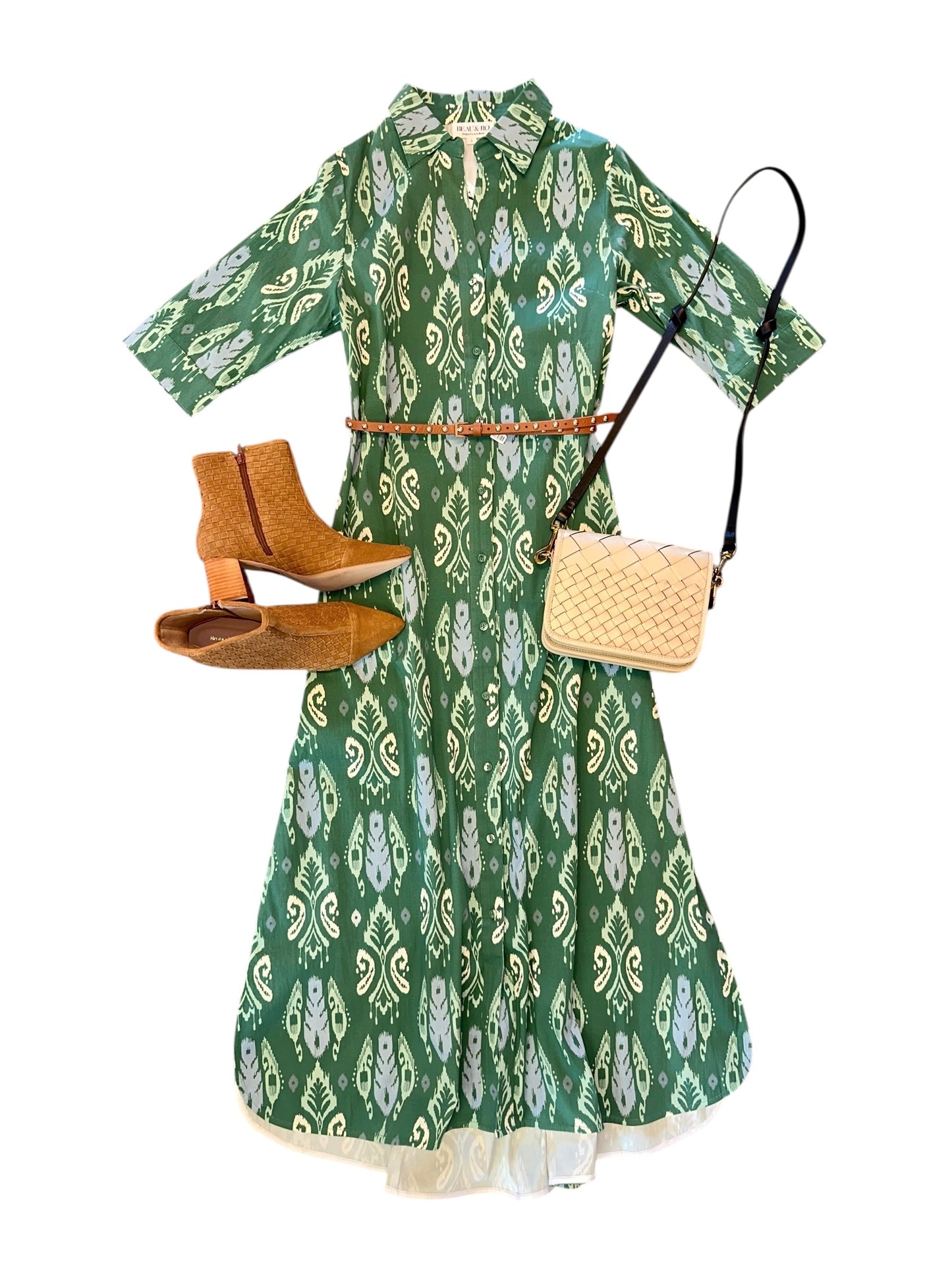 Eloise Ikat Maxi Dress in green by Beau & Ro