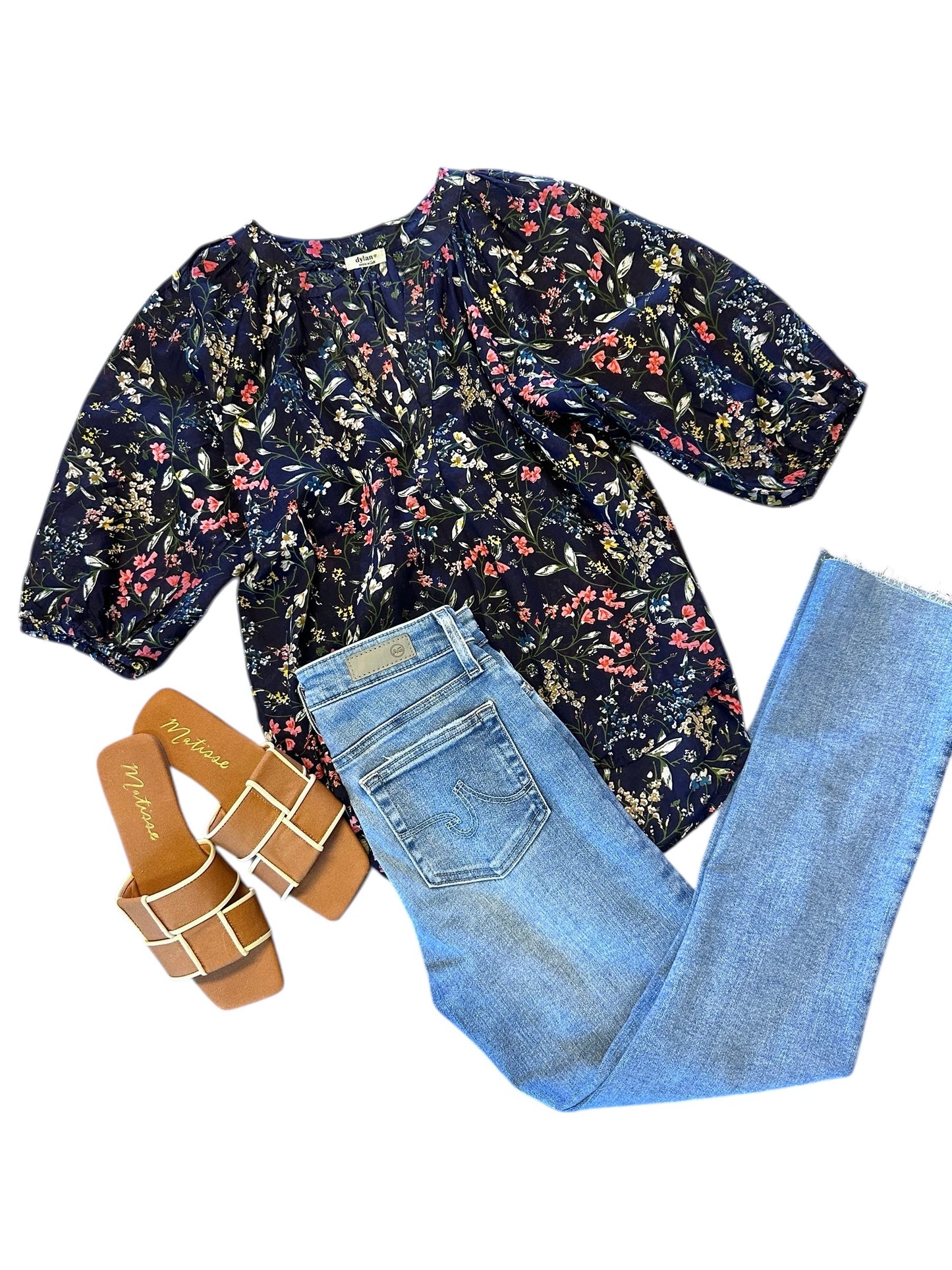 Anna Floral Printed Top in navy by Dylan