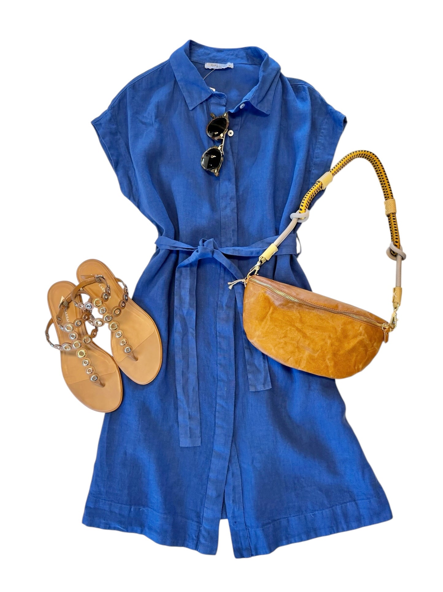 Short Linen Dress in sapphire by Haris Cotton