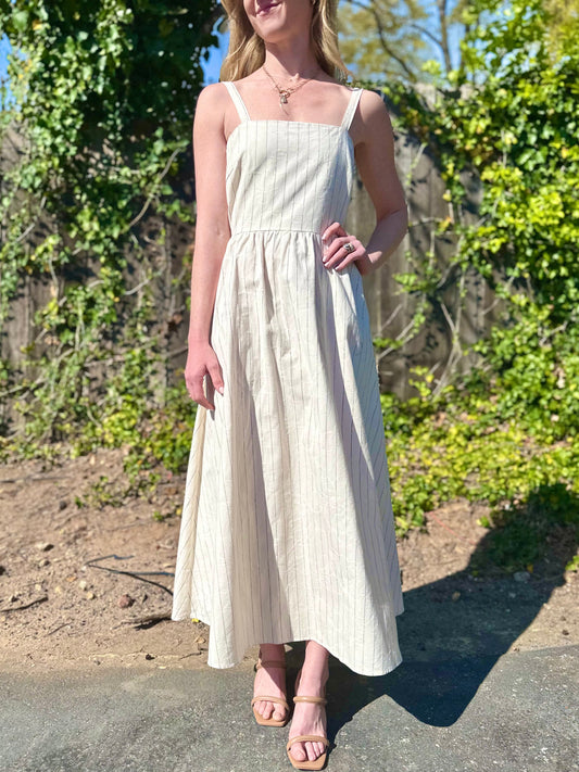 Casey Striped Midi Dress in creme by FRNCH