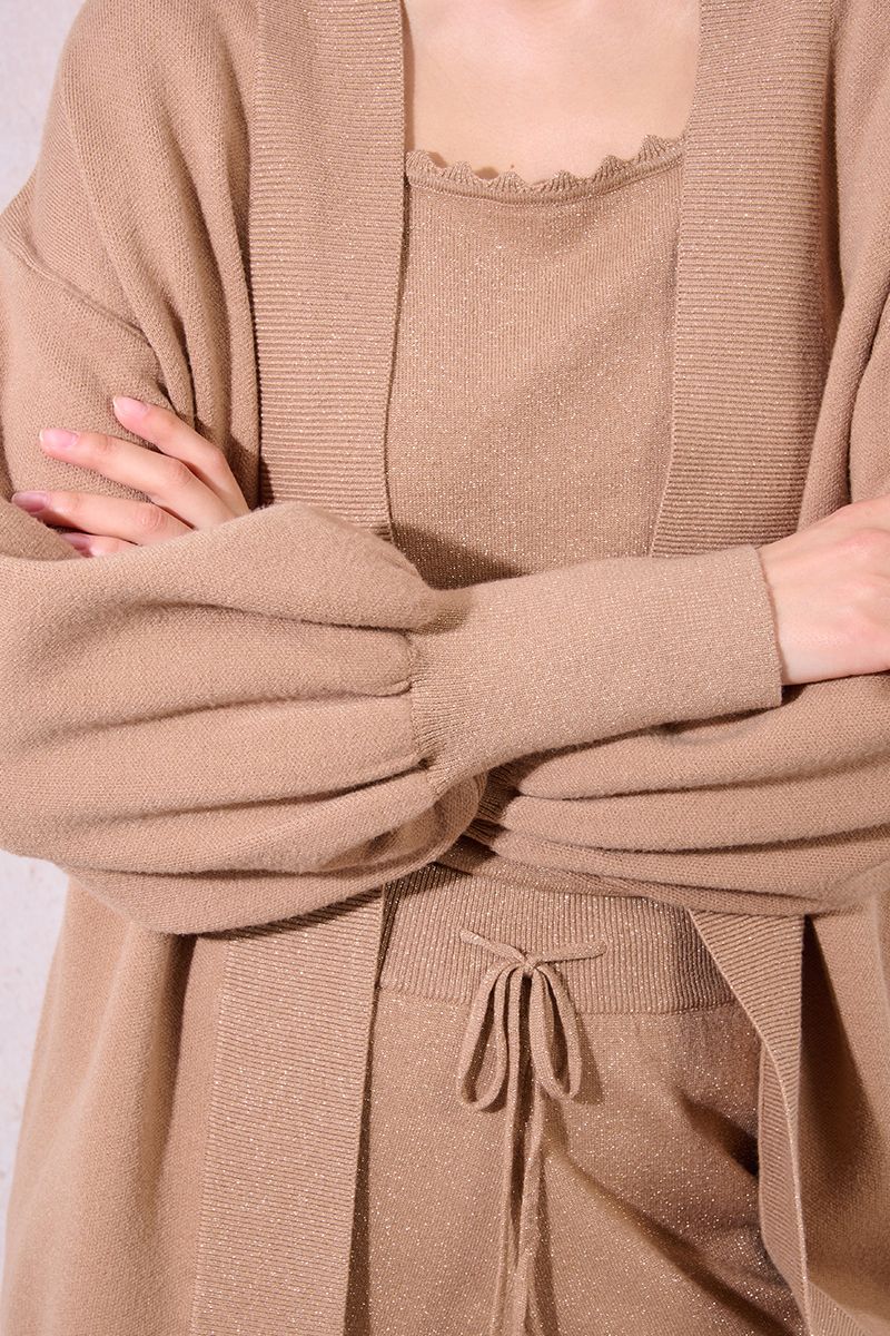 Open Cardigan in golden beige by Molly Bracken