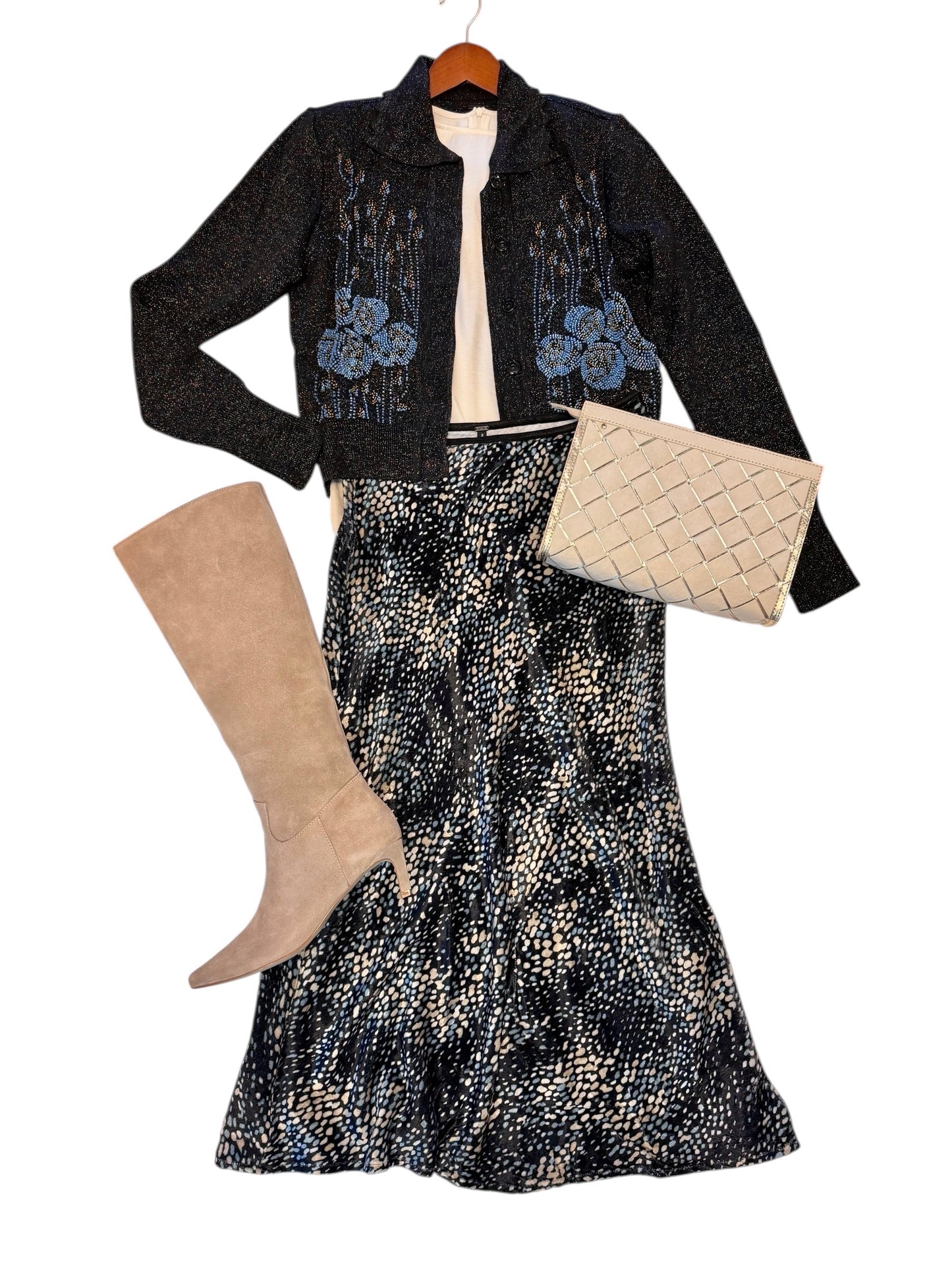 Bellona Velour Printed Skirt in navy by Blank