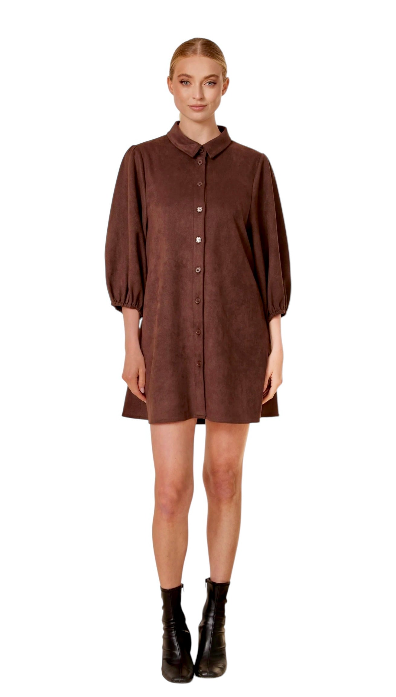 Faux Suede Exaggerated Sleeve Dress in coffee by Dolce Cabo