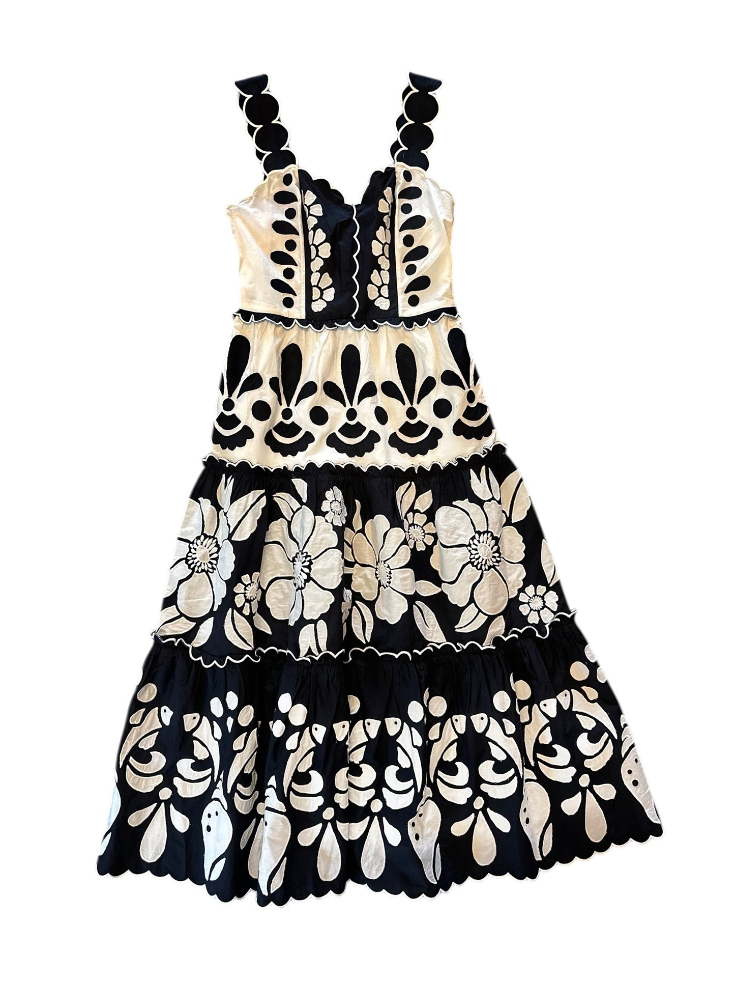 Summer Cutwork Midi Dress in black/white by Farm Rio