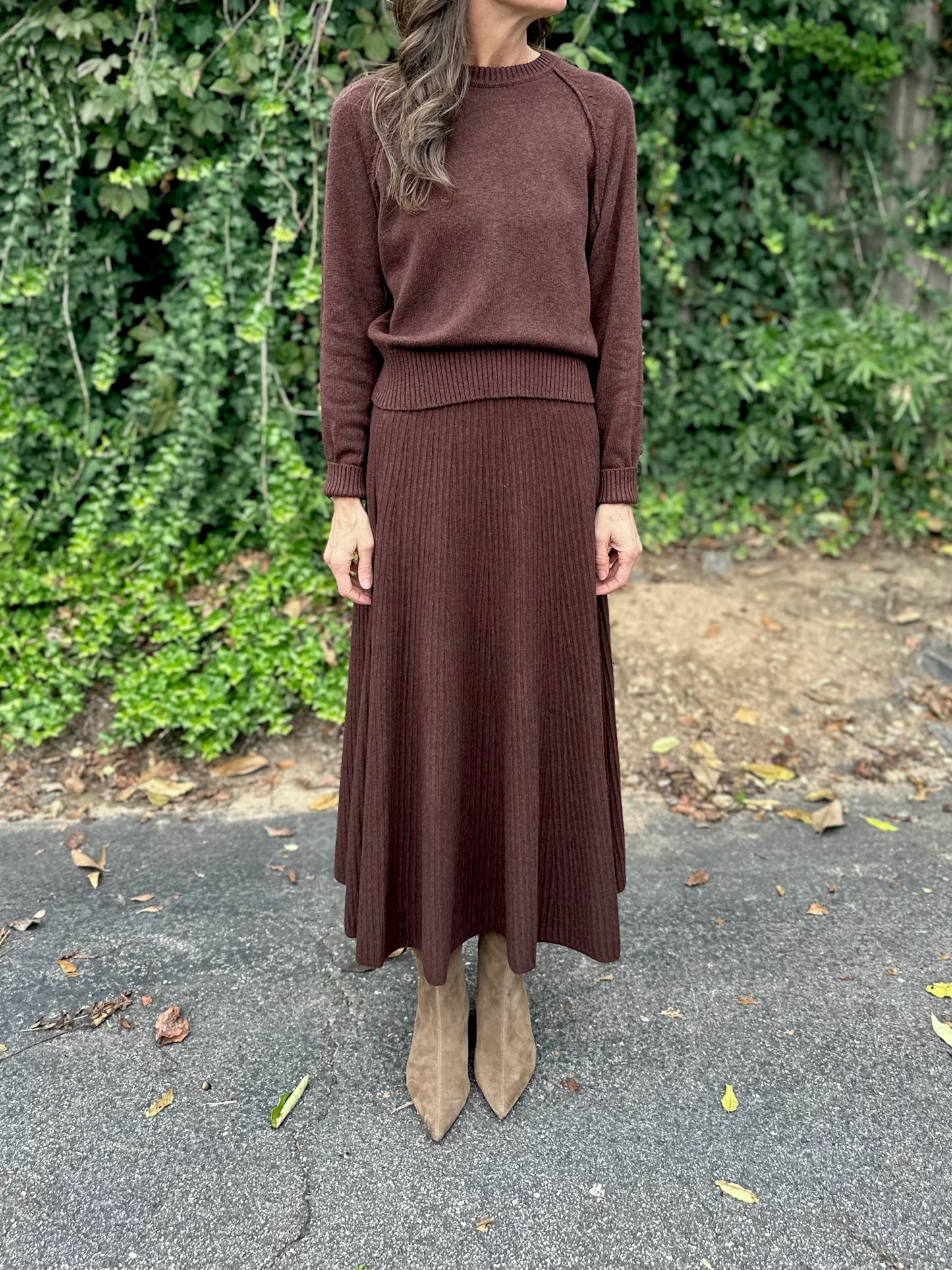 Raglan Sleeve Pullover Sweater in java by Lilla P