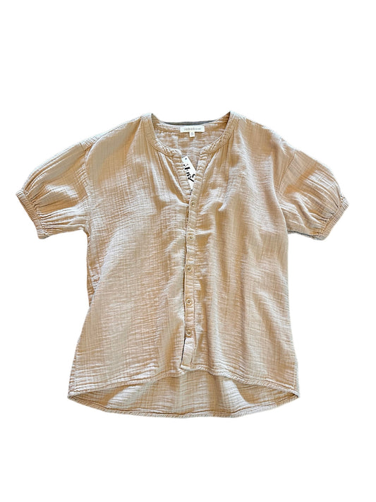 Half Sleeve Button Hi-Lo Blouse in raw oats by Mododoc