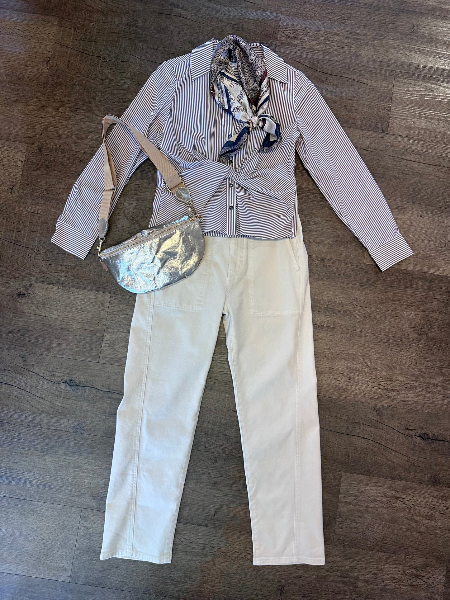 Twist Front Stripe Shirt in camel by J.Society