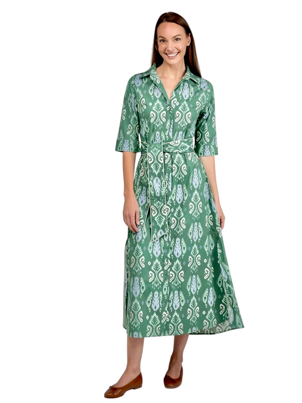 Eloise Ikat Maxi Dress in green by Beau & Ro