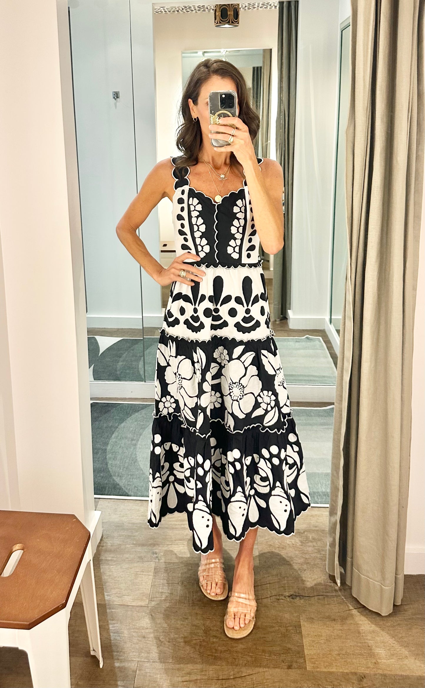 Summer Cutwork Midi Dress in black/white by Farm Rio
