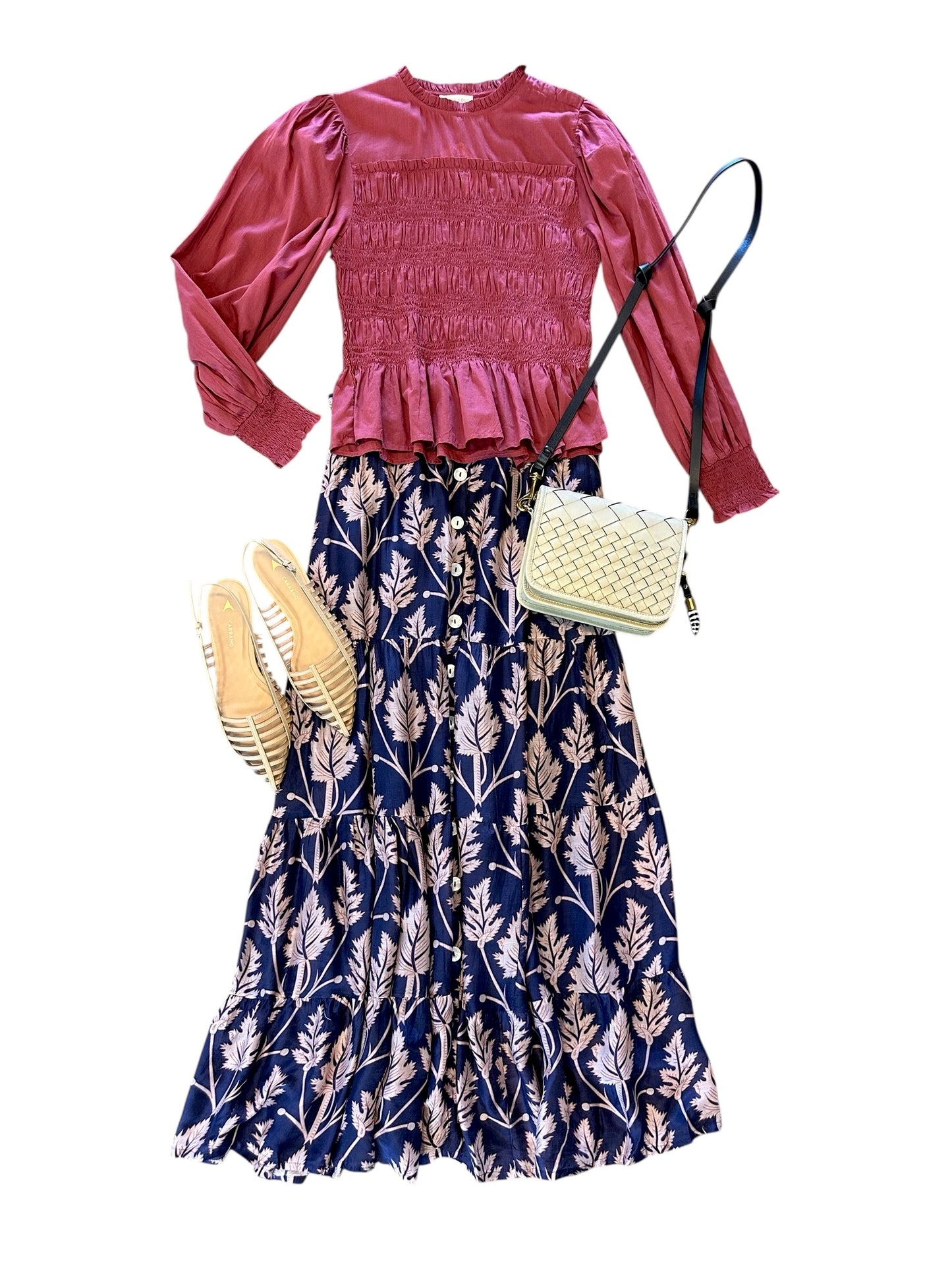 Promenade Maxi Skirt in navy leaves by La Plage