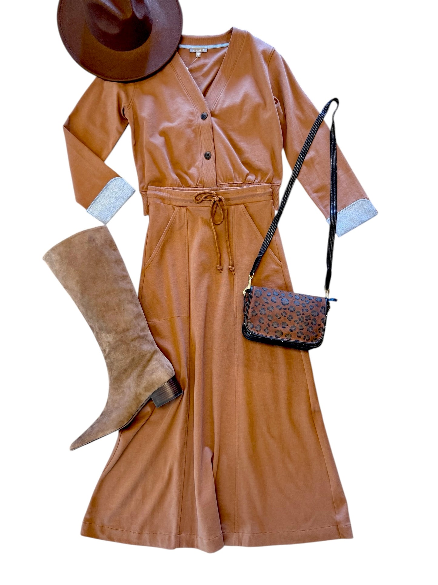 Chambray Cuff Cardigan in toffee by Lilla P