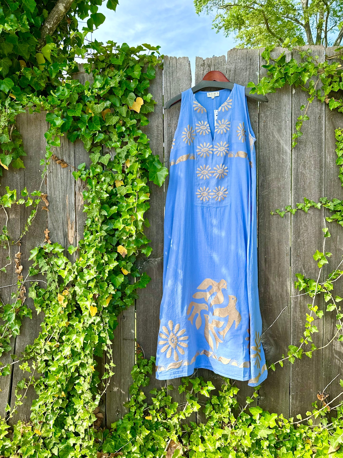 Embroidered Sleeveless Kaftan in blue by Nema