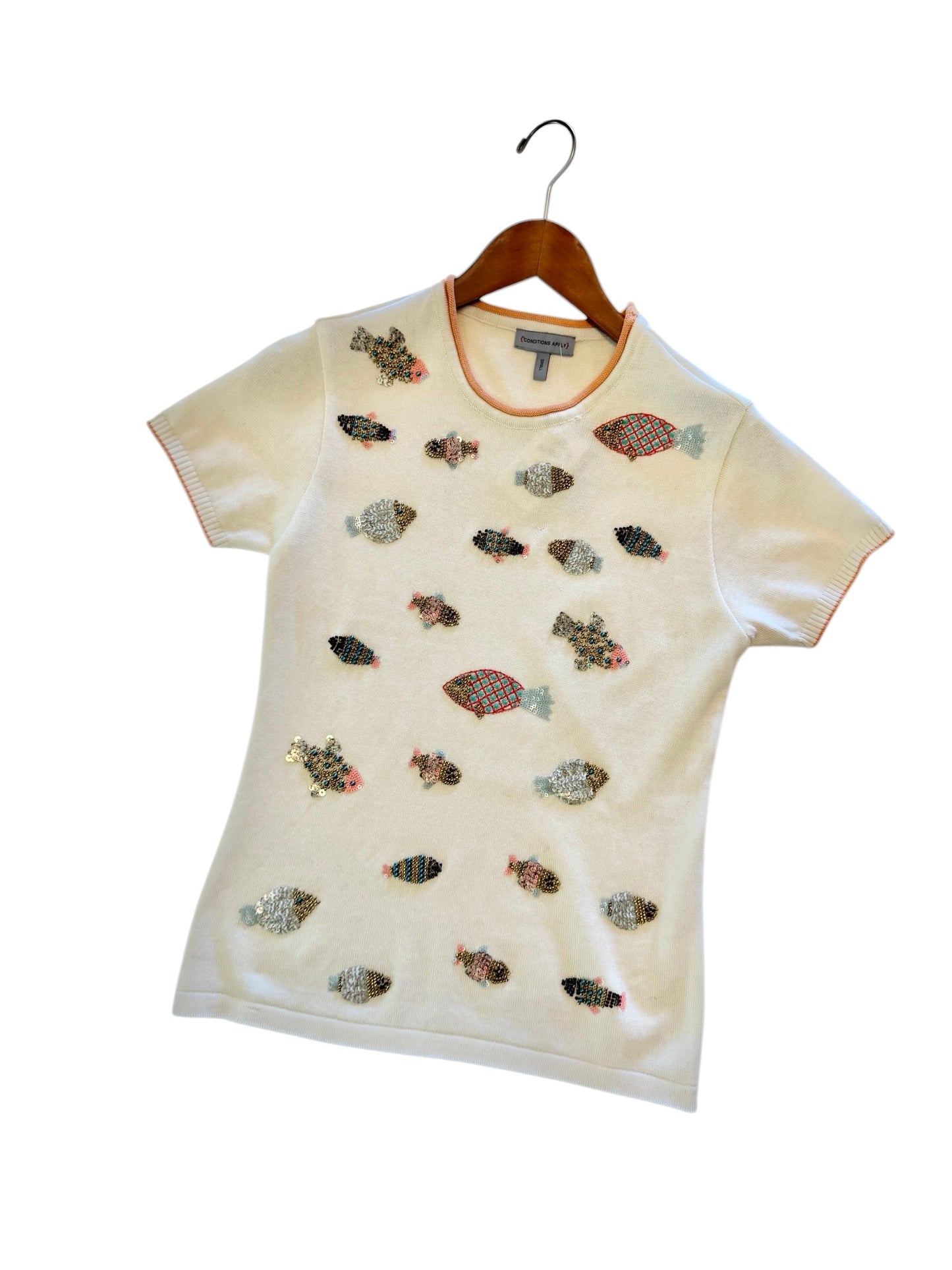 Carmelita Embellished Fish Top in ivory by Conditions Apply