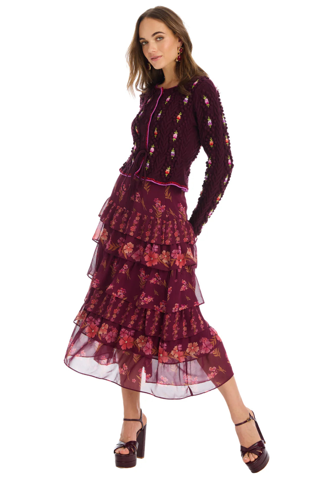 Adrienne Cardigan in burgundy multi by Allison