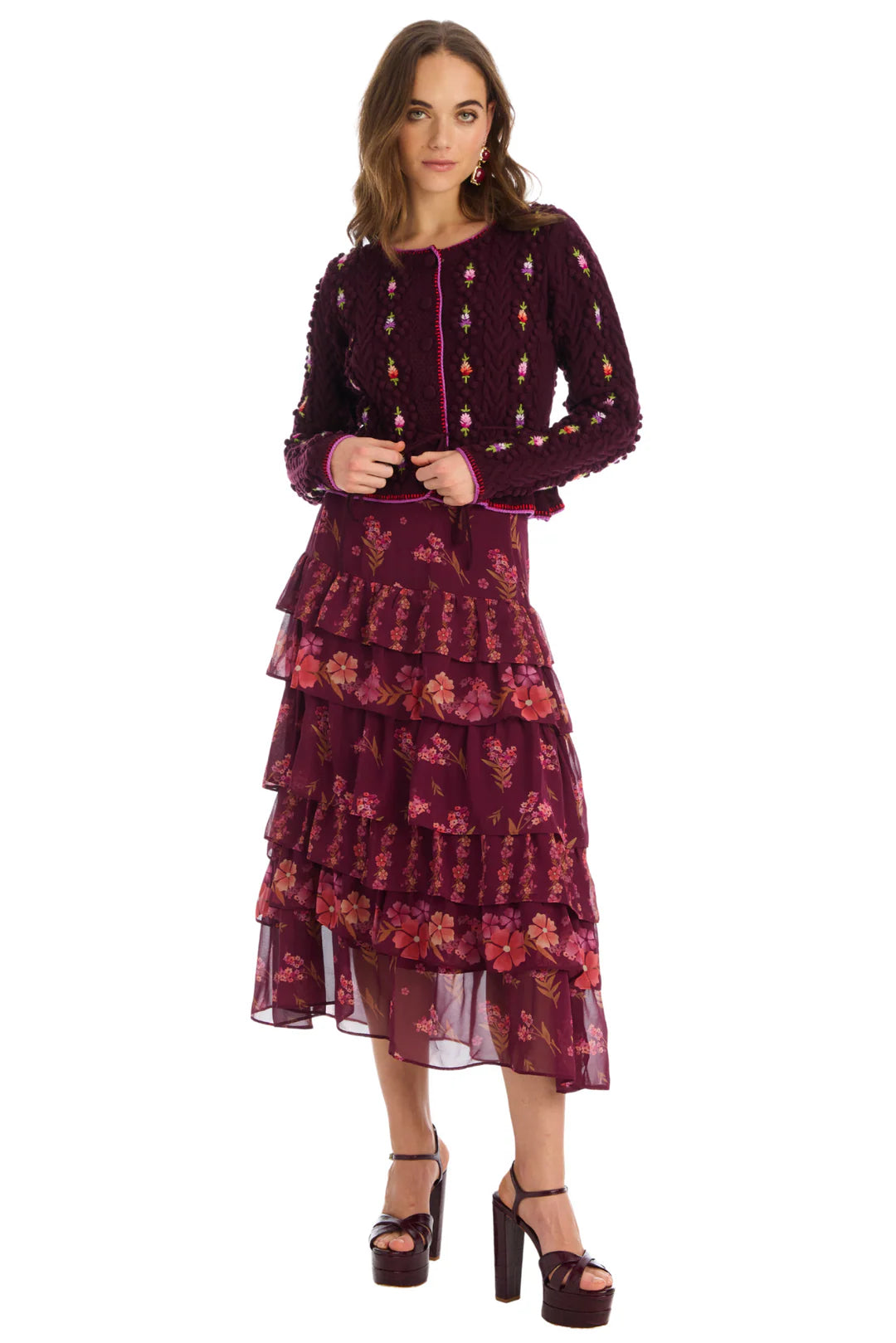 Adrienne Cardigan in burgundy multi by Allison
