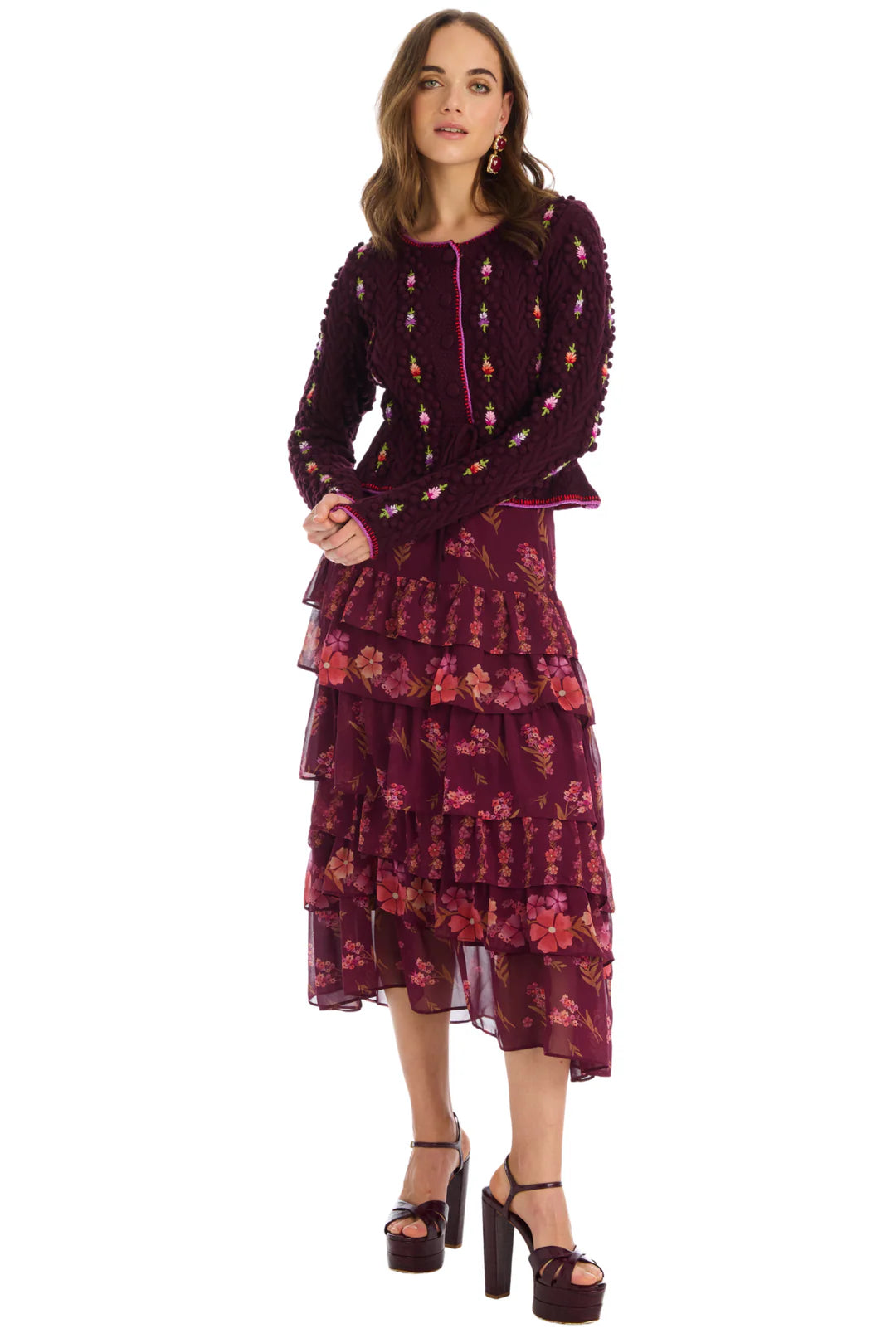 Adrienne Cardigan in burgundy multi by Allison