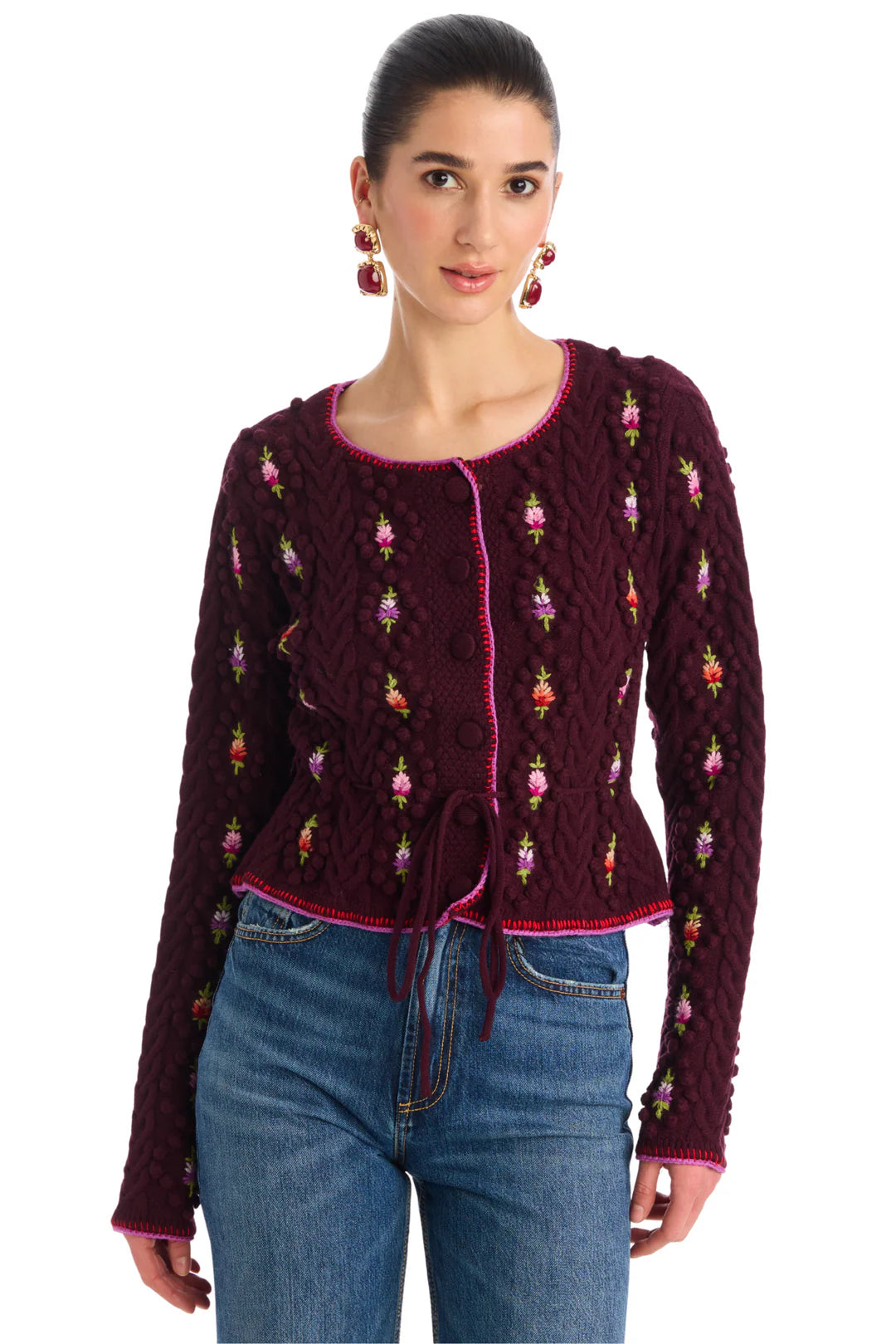 Adrienne Cardigan in burgundy multi by Allison