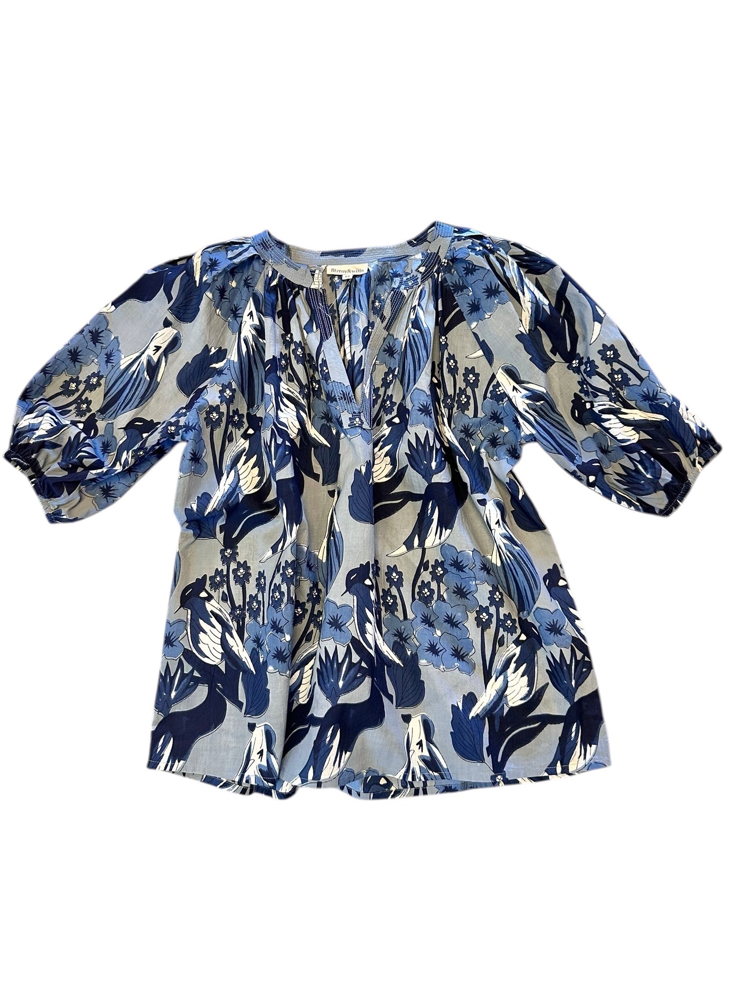 Sallie Anne Blouse in blue bird by Fitzroy & Willa