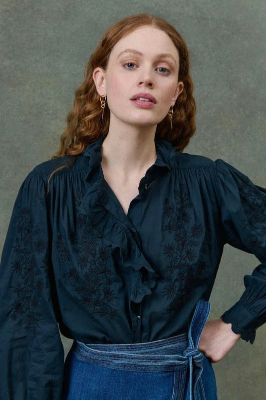 Cora Embroidered Blouse in black by Louise Misha