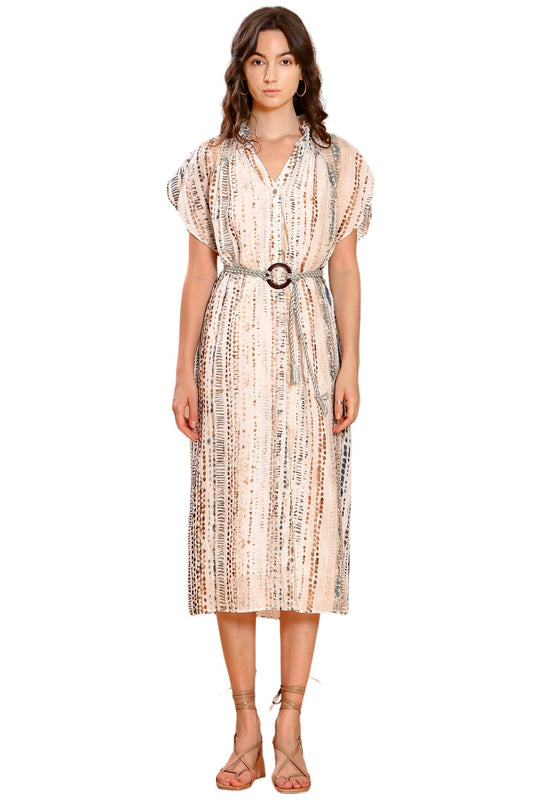 Printed Maxi Dress in camel by The Korner