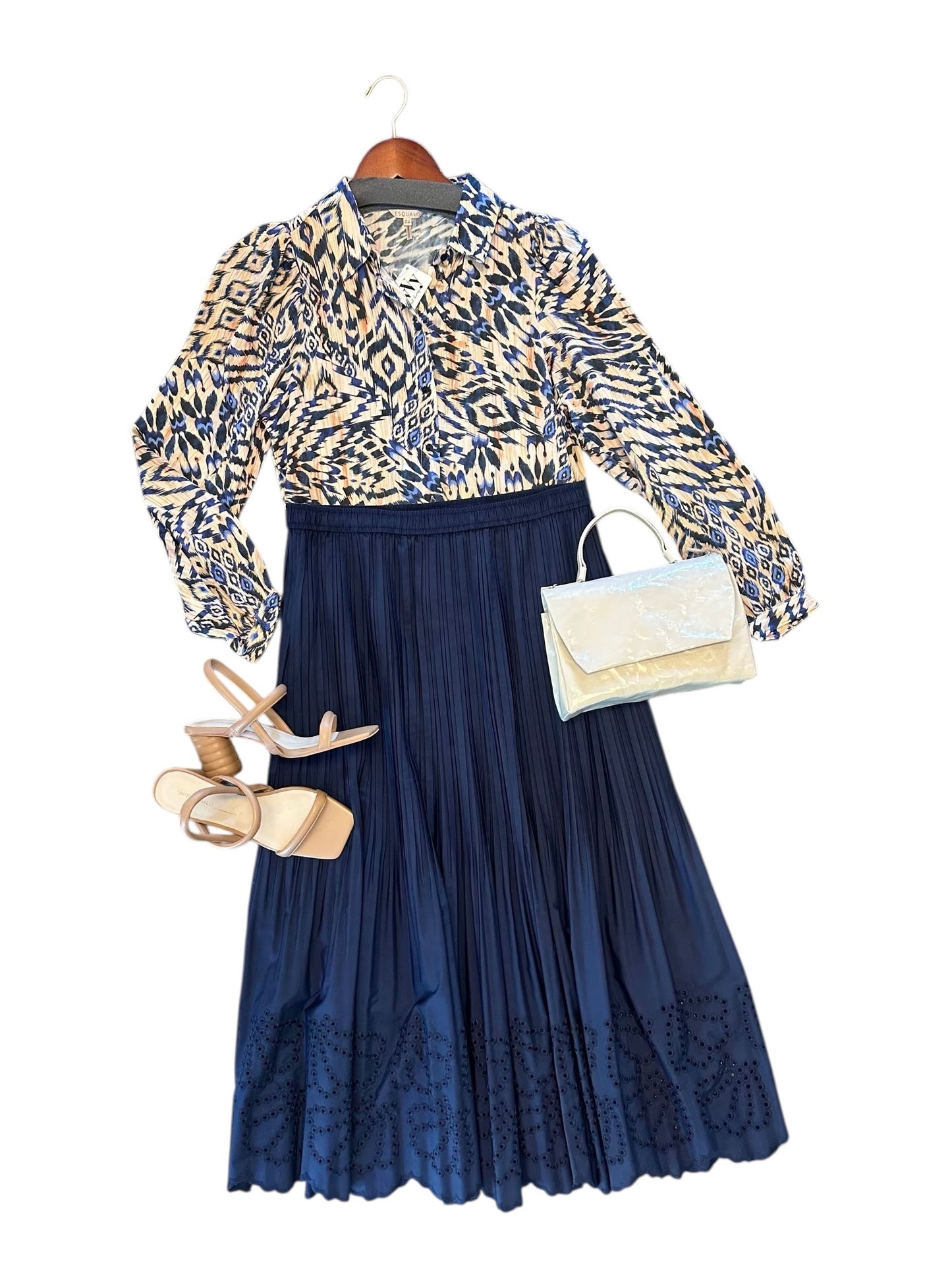 Long Sleeve Button Up Flow Print Blouse in blue multi by Esqualo