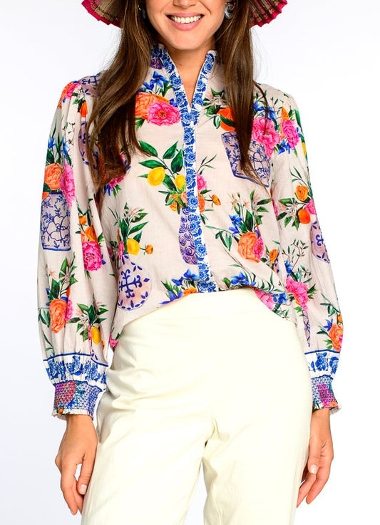 Emily Printed Top in ivory ginger jars by Elizabeth James