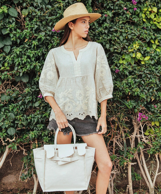 Goldhawk Daisy Applique Top in natural/gold by Rose & Rose