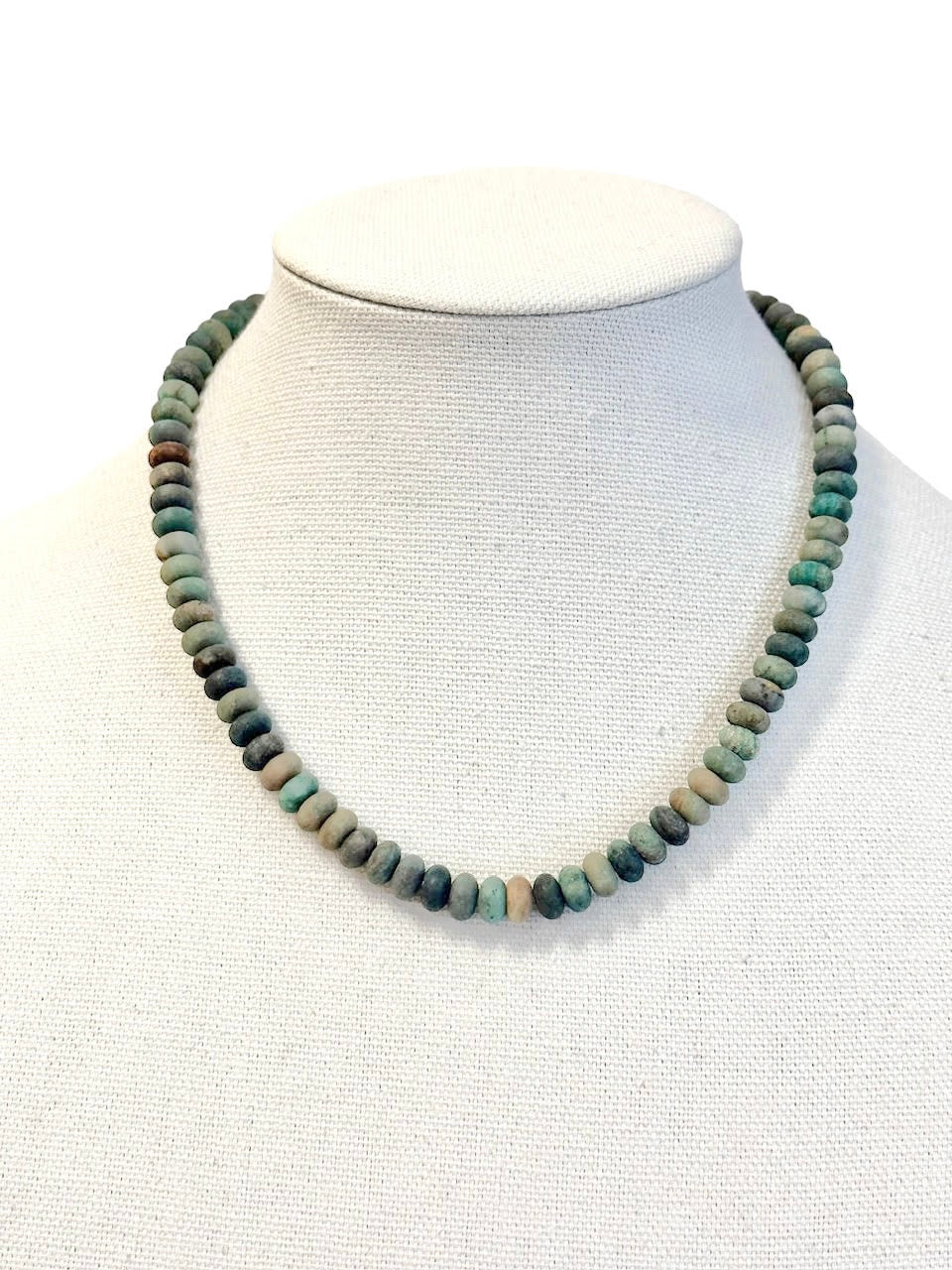Rondelle 18" Necklace with Small Swivel Clasp in matte green multi by Virtue