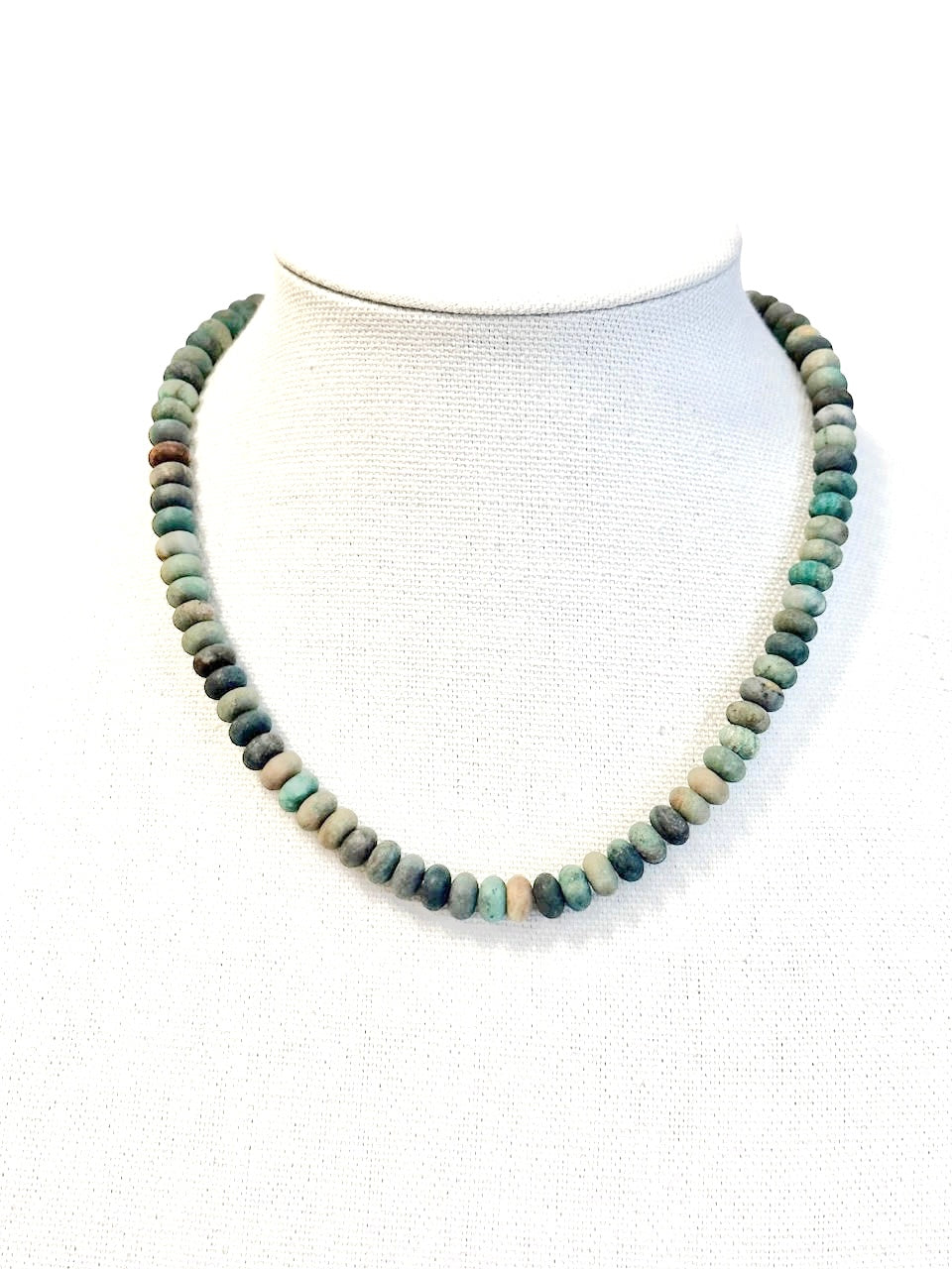 Rondelle 18" Necklace with Small Swivel Clasp in matte green multi by Virtue