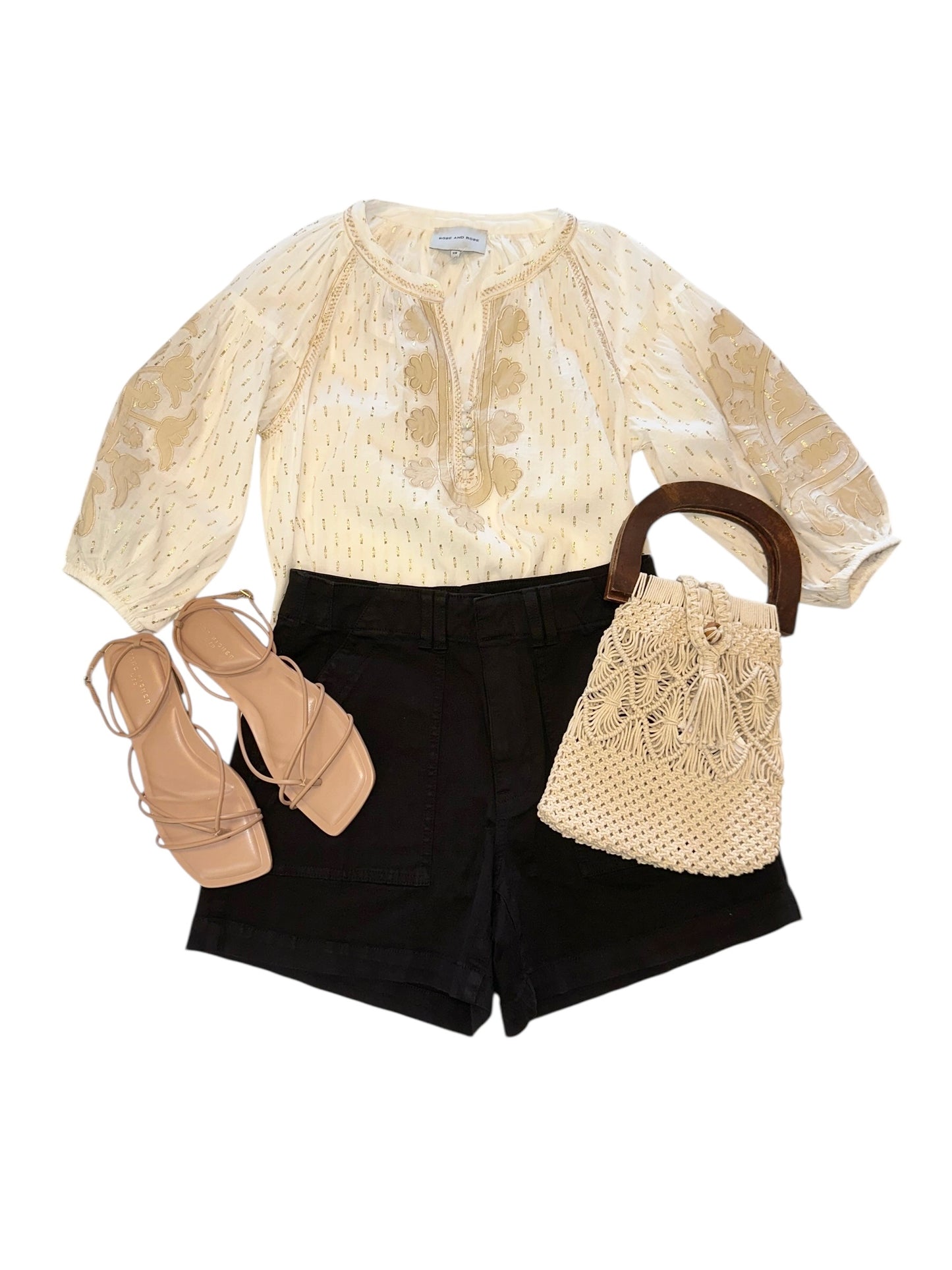 Oval Applique Top in white/gold by Rose & Rose
