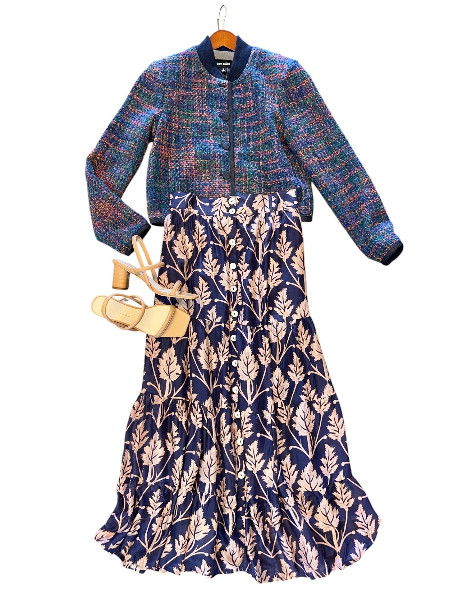 Promenade Maxi Skirt in navy leaves by La Plage