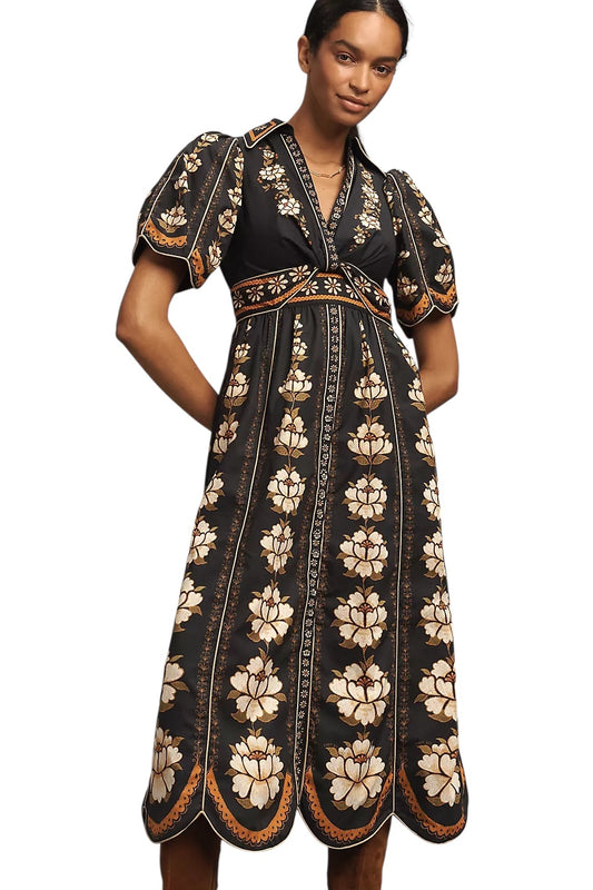 Embroidered Flowers Midi Dress in black by Farm Rio