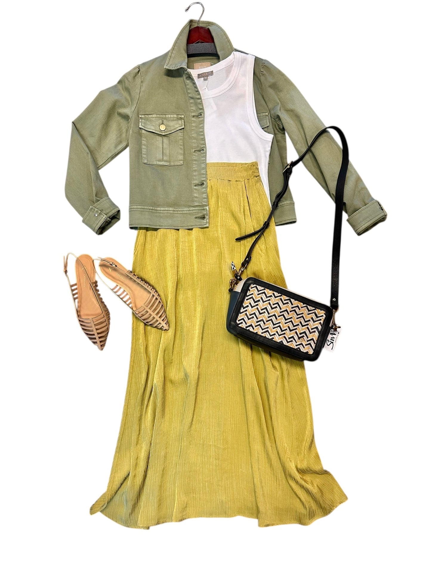 Long Cupro Crinkle Skirt in golden olive by Esqualo